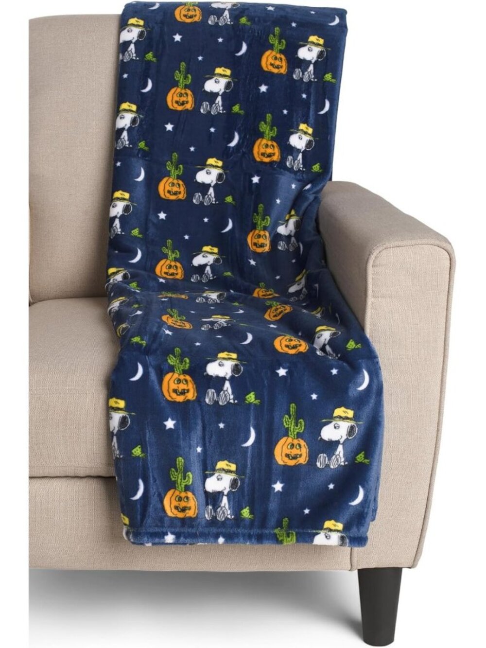 Cozy Halloween Throw Blanket - Navy Pumpkin & Cactus, 60" x 70", Perfect for